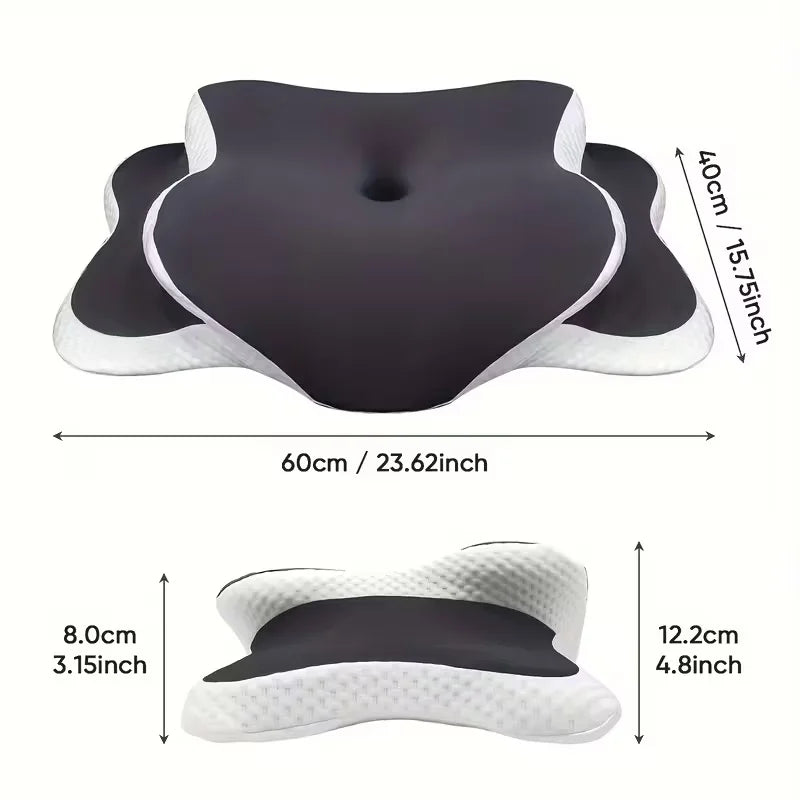Dimensions de l’oreiller double hauteur : 60 × 40 cm, hauteurs 8 et 12,2 cm