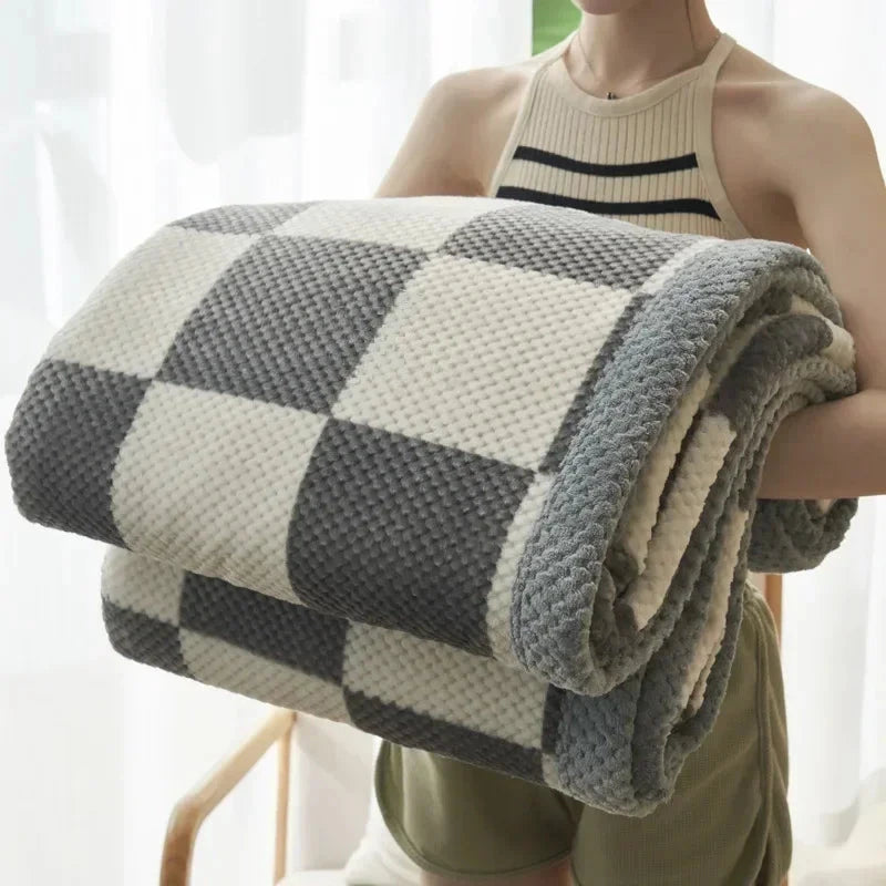 Plaid chenille grands carreaux gris