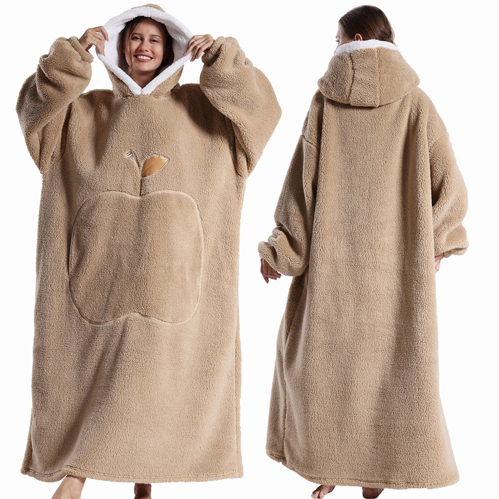 Sweat plaid à capuche beige, capuche relevée, de face et de dos