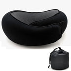 Oreiller de voyage en U noir et sa pochette