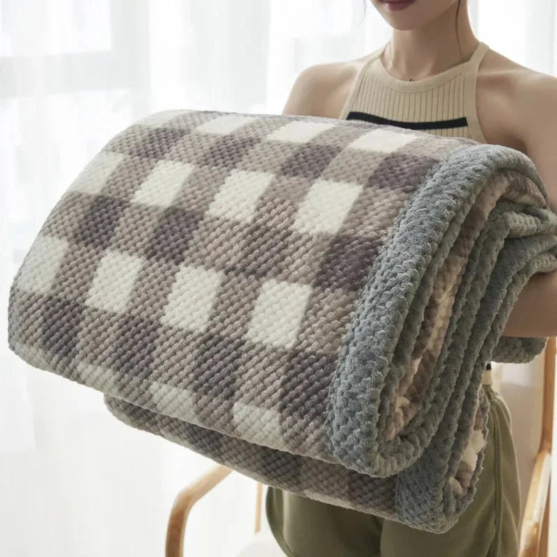 Plaid chenille carreaux café